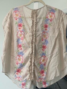 Free People Blush Floral Embroidered Ruffle Back Blouse